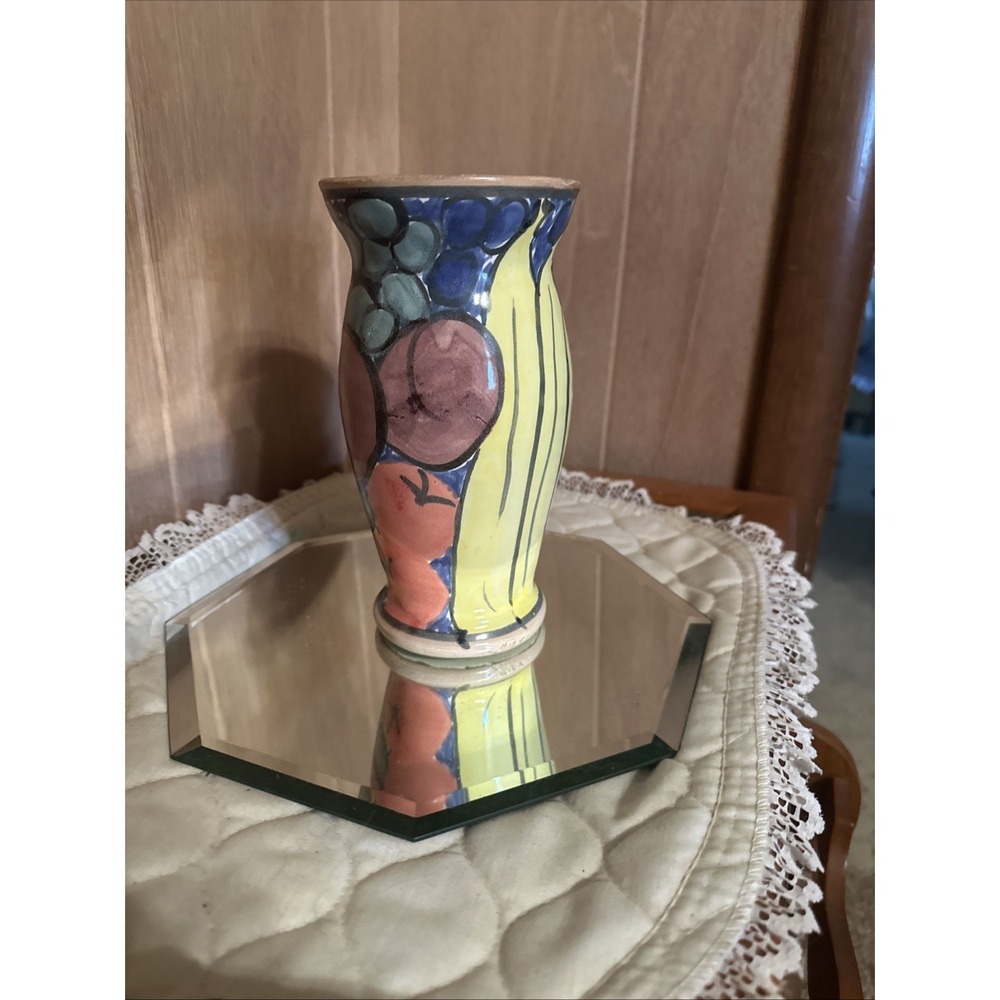 Art Nouveau or Art Deco style polychrome ceramic vase Min Ji Ceramics Boulder Co